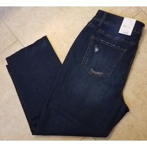 Time and Tru Women Crop Jeans Straight Distressed Pants Dark Blue sz 12 NEW